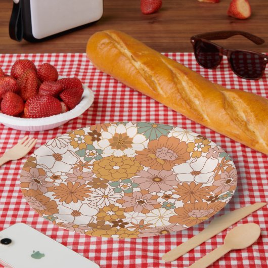 Groovy Boho 70s bloemen patroon Papieren Bordje (Picknick)