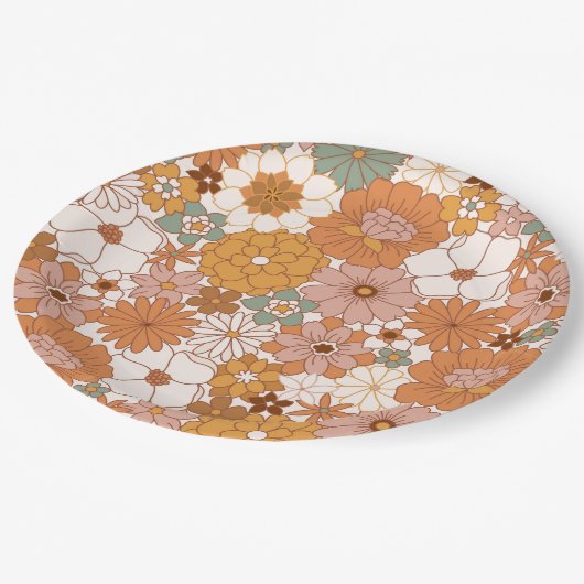 Groovy Boho 70s bloemen patroon Papieren Bordje (Gekanteld)