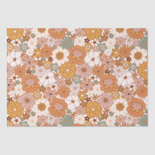 Groovy Boho 70s bloemen patroon Tissuepapier (Voorkant)