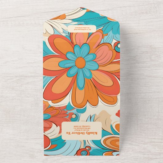 Groovy Boho Beachy Fun Vibes Bruiloft All In One Uitnodiging (Buitenkant)