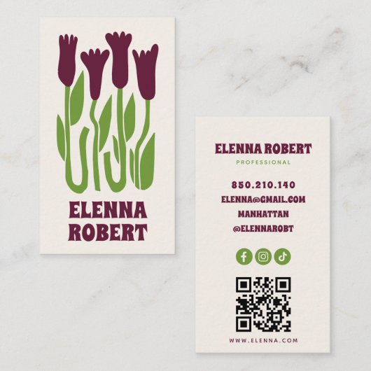 groovy boho bloemen script visitekaartje (Voorkant / Achterkant)