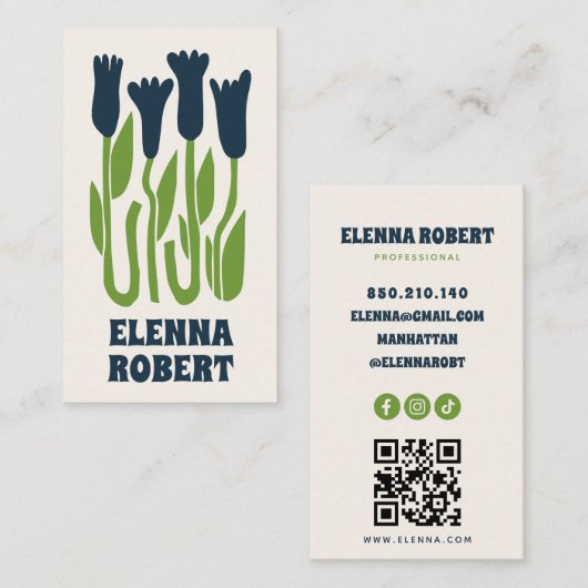 groovy boho bloemen script visitekaartje (Voorkant / Achterkant)