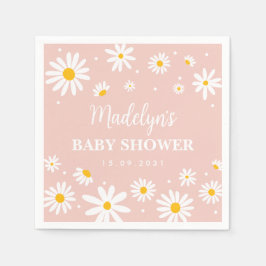 Groovy Boho Blush Daisy Bloemen Meisje Baby shower Servet