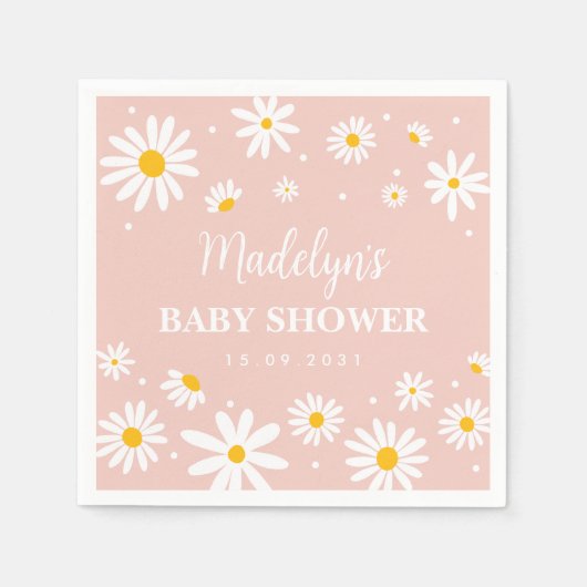 Groovy Boho Blush Daisy Bloemen Meisje Baby shower Servet (Voorkant)
