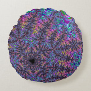 Groovy Boho Colorful Jewel Tone Fractal Art Rond Kussen