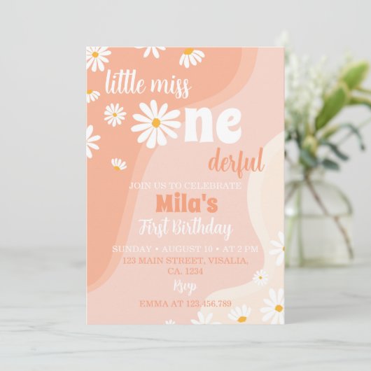 Groovy Boho Daisy 1e Verjaardag uitnodiging (Staand voorkant)