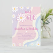 Groovy Boho Daisy 1e Verjaardag uitnodiging (Staand voorkant)