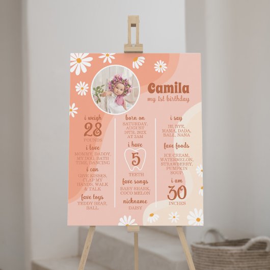 Groovy Boho Daisy Eerste Verjaardag Mijlpaal teken Poster