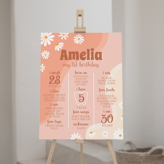 Groovy Boho Daisy Eerste Verjaardag Mijlpaal teken Poster