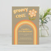 Groovy boho daisy regenboog verjaardag kaart (Staand voorkant)