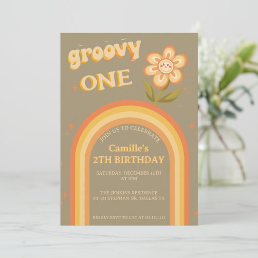 Groovy boho daisy regenboog verjaardag kaart (Staand voorkant)