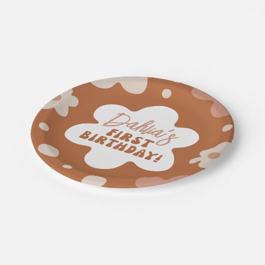 Groovy Boho Daisy Retro Meisje 1e Verjaardagsfeest Papieren Bordje (Gekanteld)