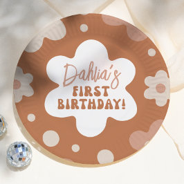 Groovy Boho Daisy Retro Meisje 1e Verjaardagsfeest Papieren Bordje