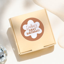 Groovy Boho Daisy Retro Meisje 1e Verjaardagsfeest Ronde Sticker