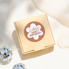 Groovy Boho Daisy Retro Meisje 1e Verjaardagsfeest Ronde Sticker