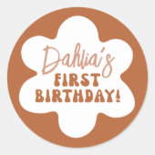 Groovy Boho Daisy Retro Meisje 1e Verjaardagsfeest Ronde Sticker (Voorkant)