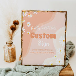 Groovy Boho Daisy Verjaardagsfeest Tafelbord Poster