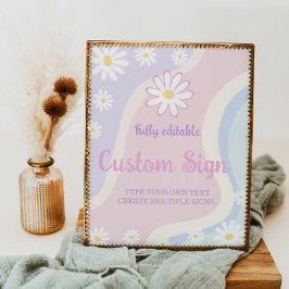 Groovy Boho Daisy Verjaardagsfeest Tafelbord Poster