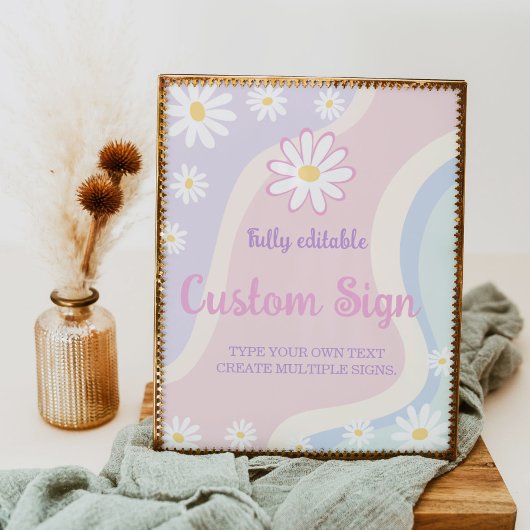 Groovy Boho Daisy Verjaardagsfeest Tafelbord Poster