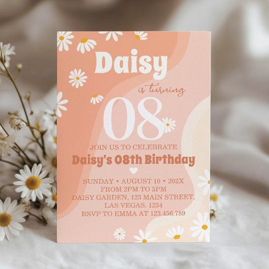 Groovy Boho Daisy Verjaardagsuitnodiging Alle leef Kaart