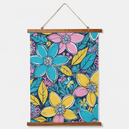 Groovy Boho Large Flowers Colorful Hangend Wandkleed (Voorkant)
