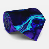 Groovy Boho Levendig Blauw Monochroom Fractal Marm Stropdas (Opgerold)