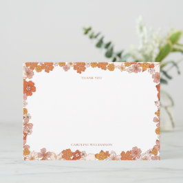 Groovy Boho Orange Floral Baby Shower Custom Bedankkaart