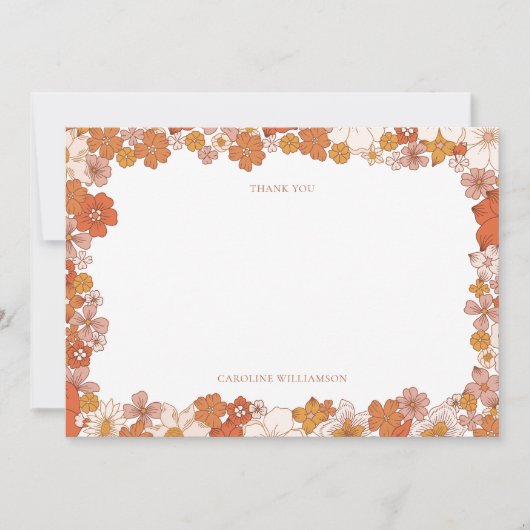 Groovy Boho Oranje Bloem Bruiloft Bruidsfeest Maat Bedankkaart (Voorkant)