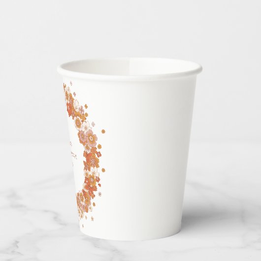 Groovy Boho Oranje Bloem Bruiloft Bruidsshower Aan Papieren Bekers (Links)