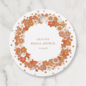 Groovy Boho Oranje Bloem Bruiloft Shower Aangepast Bedankjes Labels (Voorkant)