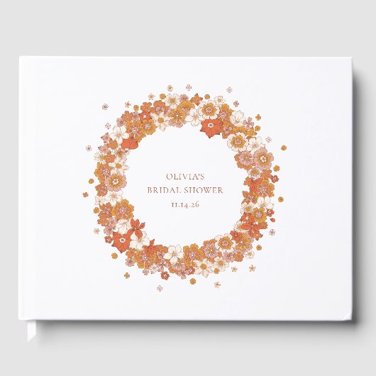 Groovy Boho Oranje Bloemige Bruiloft Custom Gastenboek (Voorkant)