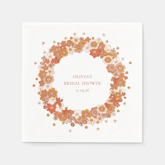 Groovy Boho Oranje Bloemige Bruiloft Custom Servet (Voorkant)