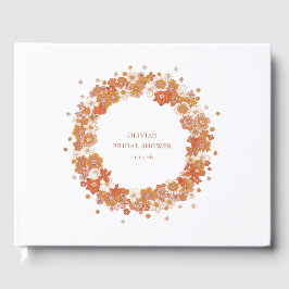 Groovy Boho Oranje Bloemige Bruiloftsdouche Custom Gastenboek