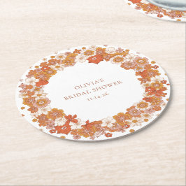 Groovy Boho Oranje Bloemrijke Bruiloft Feest Custo Ronde Kartonnen Onderzetter