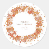 Groovy Boho Oranje Bloemstuk Bruidsdouche Aangepas Ronde Sticker (Voorkant)