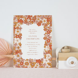 Groovy Boho Oranje Floral Lijst Cute Baby shower Kaart