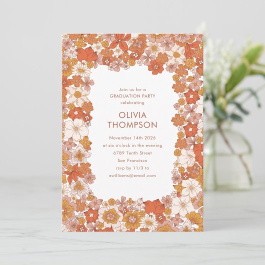 Groovy Boho Oranje Floral Lijst Graduation Party Kaart