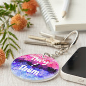 Groovy Boho Quirk Retro Bloem Omniseksueel Pride Sleutelhanger (Voorkant Rechts)