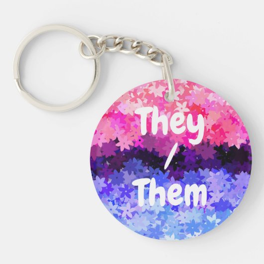 Groovy Boho Quirk Retro Bloem Omniseksueel Pride Sleutelhanger (Voorkant)