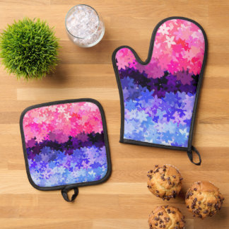 Groovy Boho Quirky Retro Floral Omnisexual Pride Ovenwant & Pannenlap Set