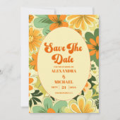 Groovy Boho Retro Bloemen Bruiloft Save The Date (Voorkant)