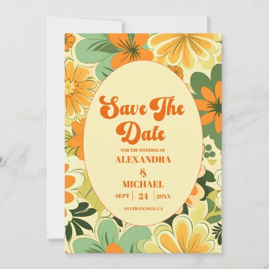 Groovy Boho Retro Bloemen Bruiloft Save The Date (Voorkant)