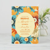 Groovy Boho Retro Bloemige Bruidsuitnodiging Kaart (Staand voorkant)