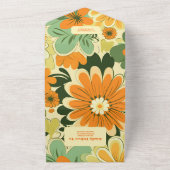 Groovy Boho Retro Bloemige Bruiloft All In One Uitnodiging (Buitenkant)