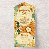 Groovy Boho Retro Bloemige Bruiloft All In One Uitnodiging (Binnen)
