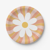Groovy Boho Retro Daisy Sunshine Papieren Bordje (Voorkant)