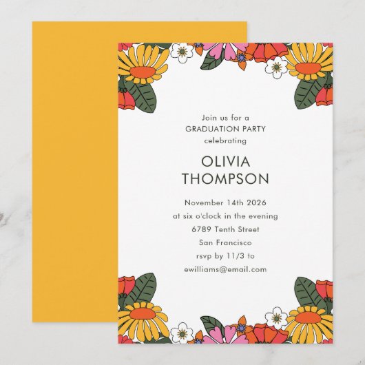 Groovy Boho Retro Flower Lijst Graduparty Kaart (Voorkant / Achterkant)