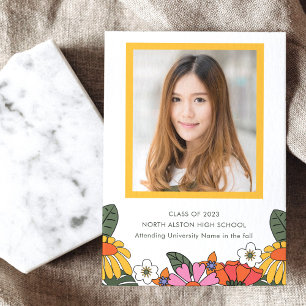 Groovy Boho Retro Flower Photo Graduparty Kaart