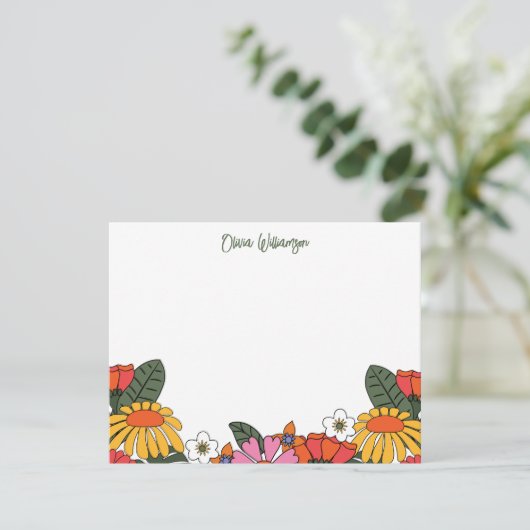 Groovy Boho Retro Flowers Gepersonaliseerde Statio Notitiekaartje (Staand voorkant)
