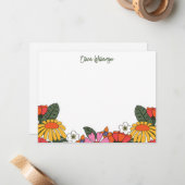 Groovy Boho Retro Flowers Gepersonaliseerde Statio Notitiekaartje (Voorkant / Achterkant in situ)